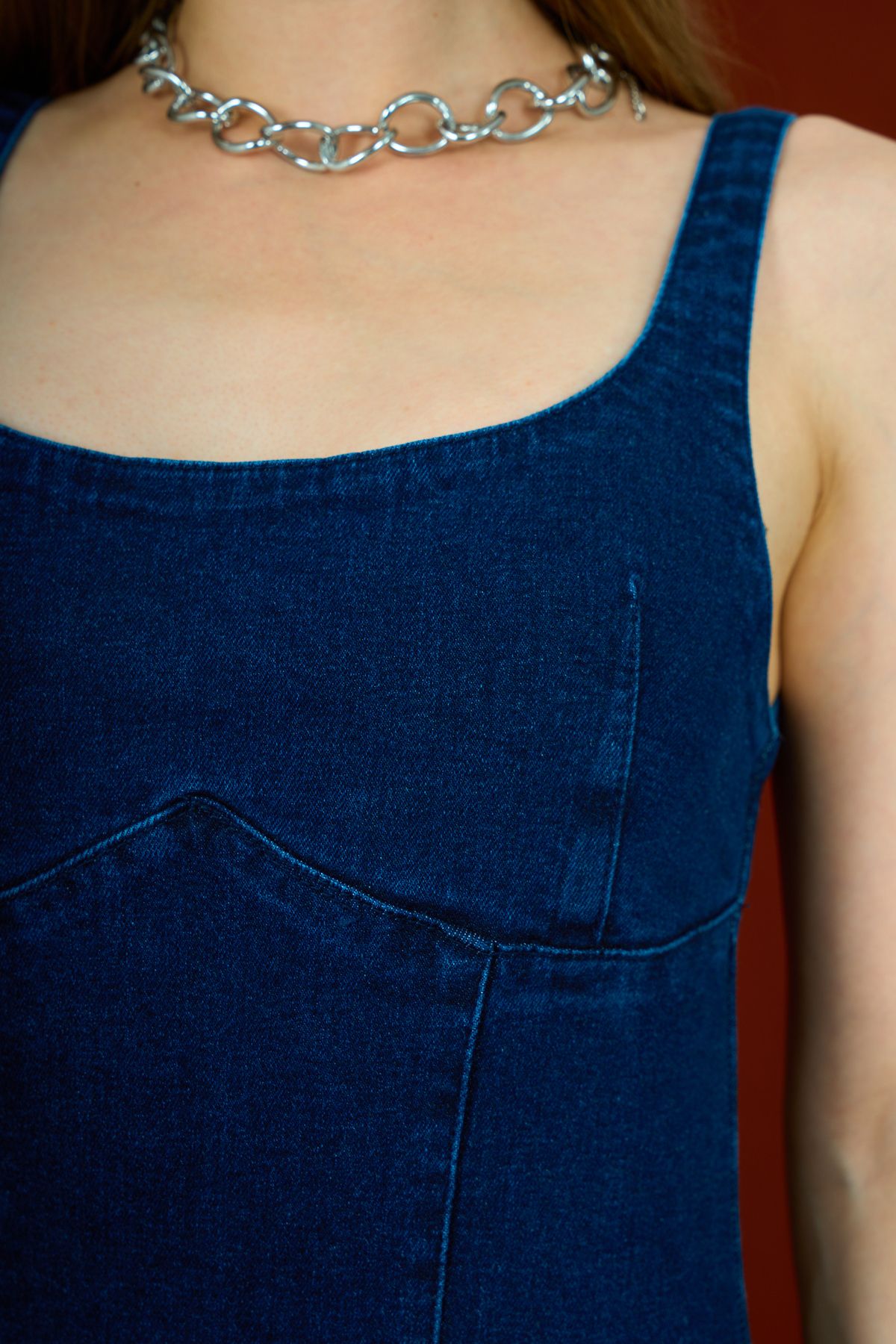 Strap Back Zipper Long Denim Jeans Dress
