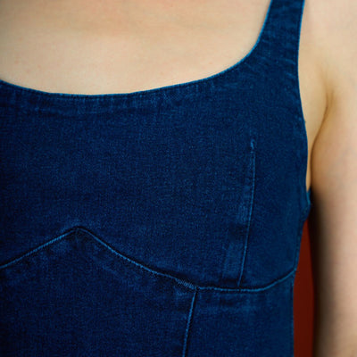 Askılı Arkadan Fermuarlı Uzun Denim Kot Elbise