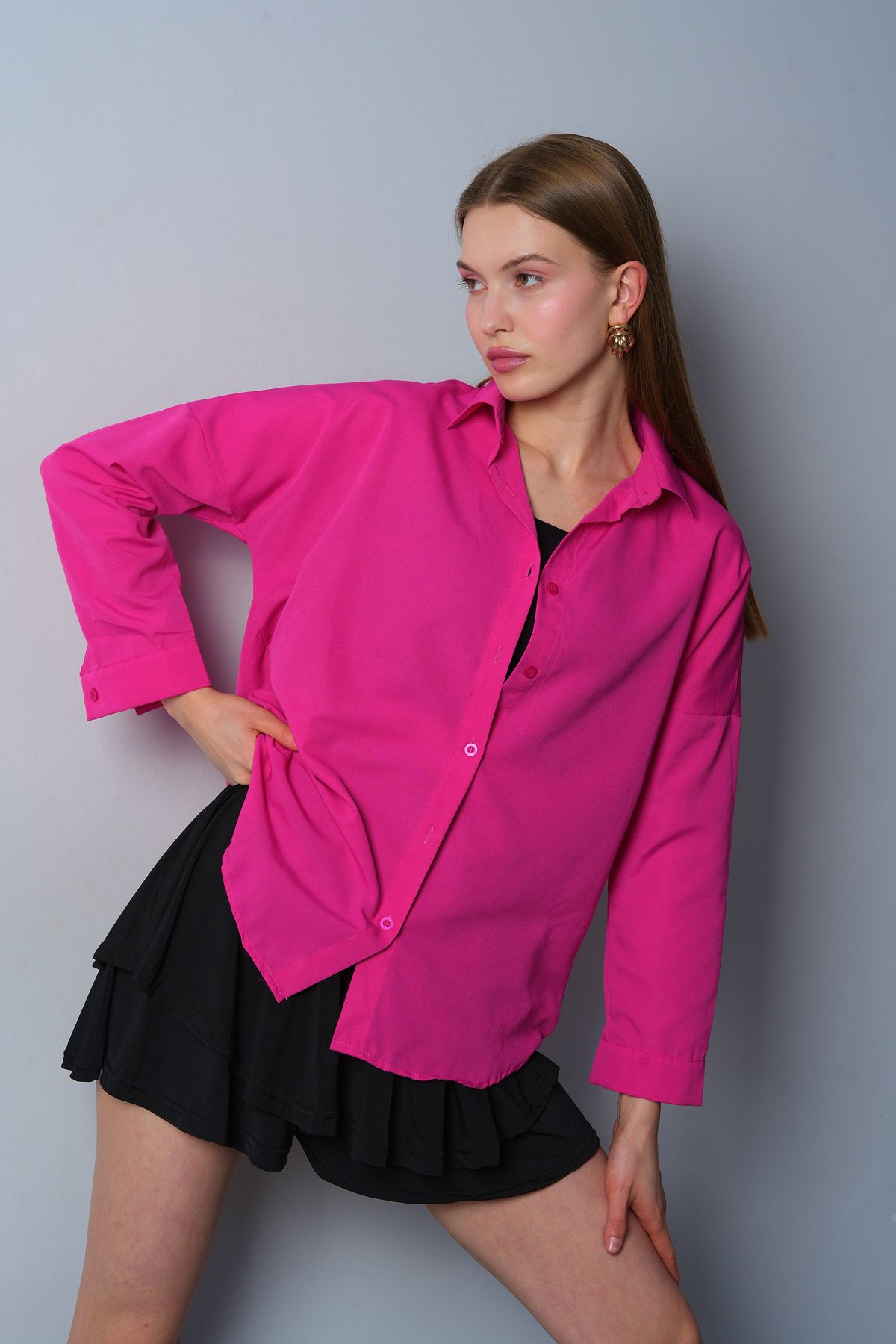 SS24 Oversize Poplin Fabric Pocket Long Sleeve Cotton Shirt