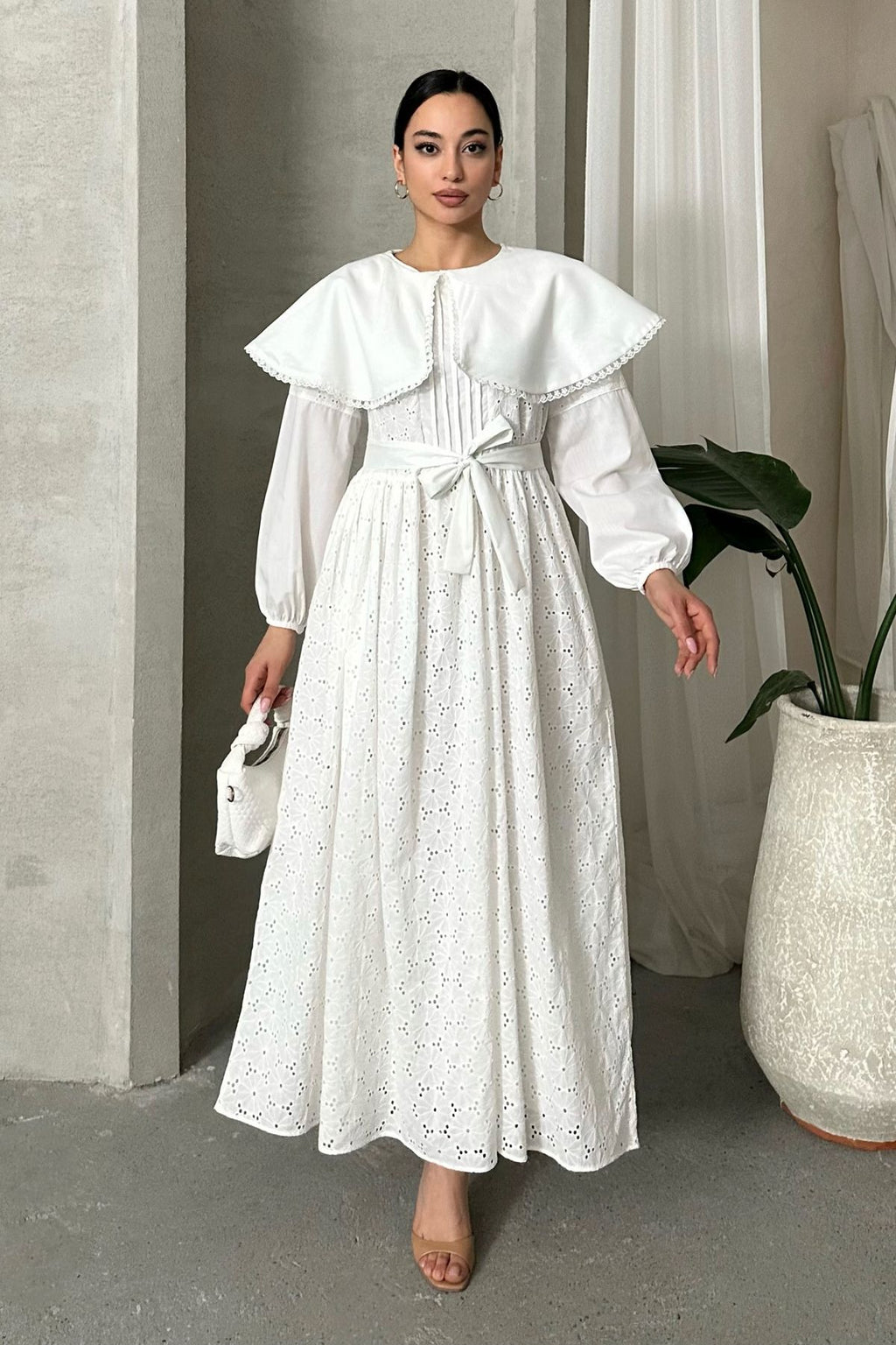 IMPORTED SPECIAL DESIGN CAPE COLLAR LINED BELT 100% COTTON FISTO DRESS SUITABLE FOR HIJAB