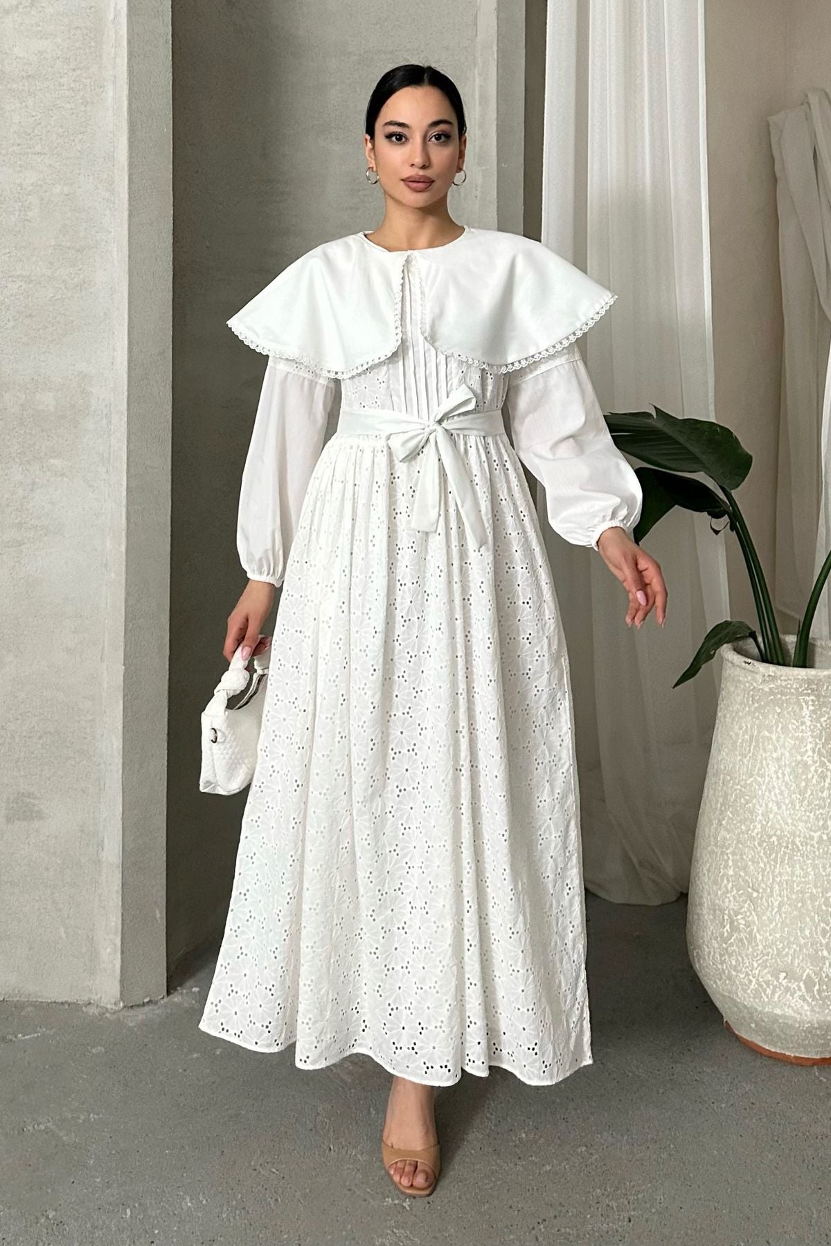 IMPORTED SPECIAL DESIGN CAPE COLLAR LINED BELT 100% COTTON FISTO DRESS SUITABLE FOR HIJAB