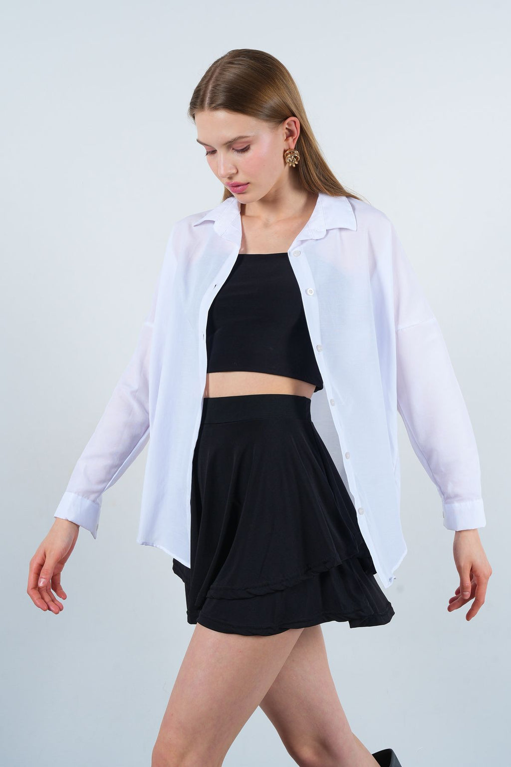 SS24 Oversize Poplin Kumaş Cepli Uzun Kollu Pamuk Gömlek
