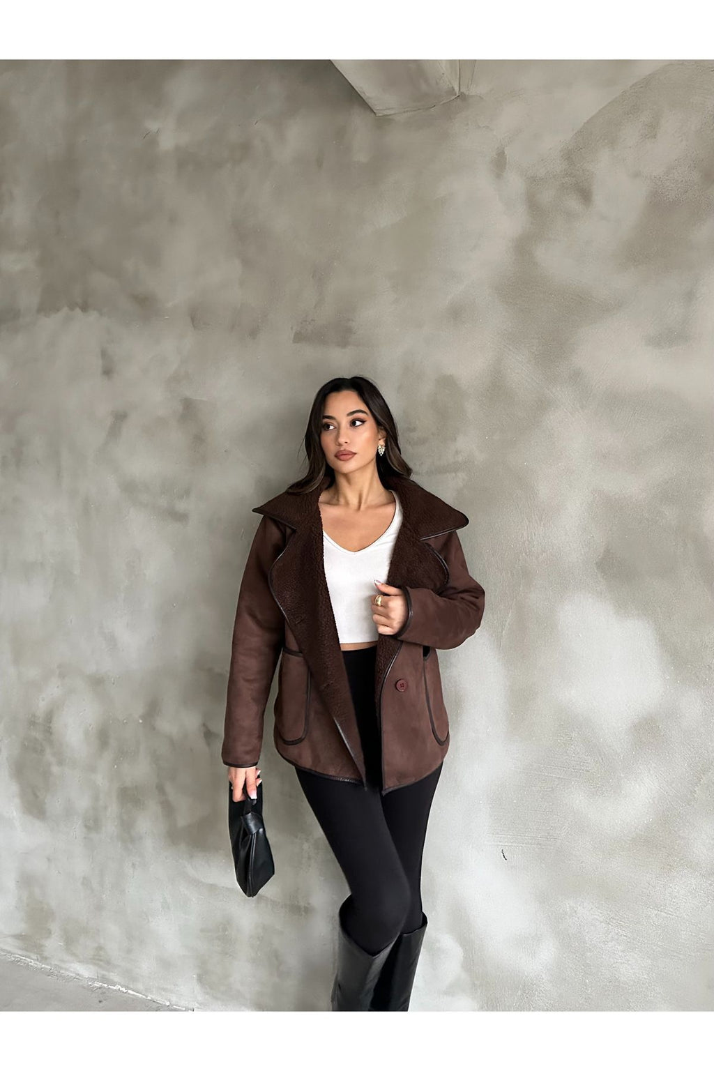 PLUSH INSIDE, SUEDE OUTSIDE COAT WITH POCKETS