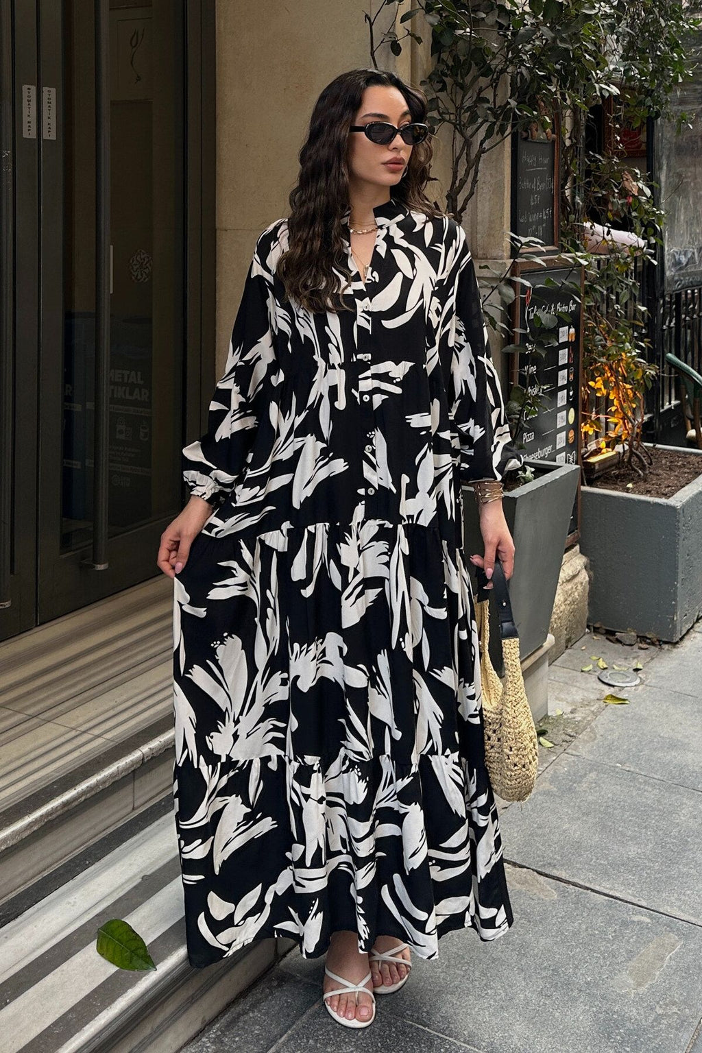 100% Viscose Bohemian Alaçatı Dress V Neck Ethnic Patterned Viscose Dress Hijab Suitable Dress