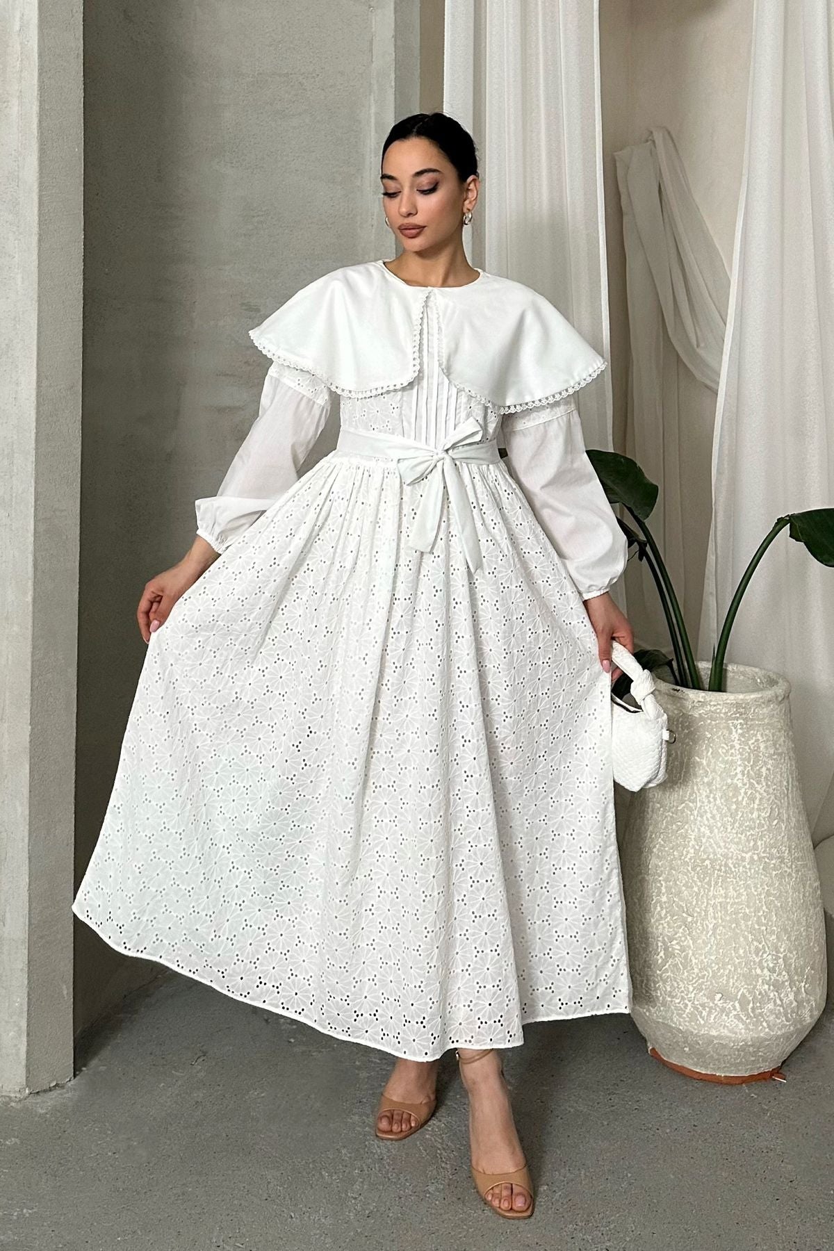 IMPORTED SPECIAL DESIGN CAPE COLLAR LINED BELT 100% COTTON FISTO DRESS SUITABLE FOR HIJAB