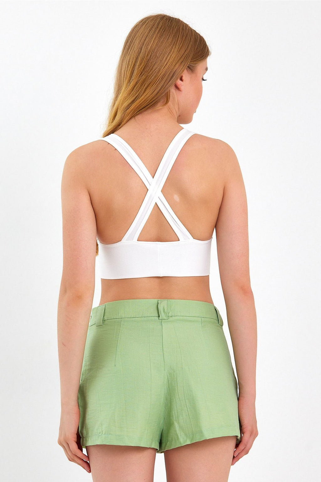 Back Detail Ribbed Bustier with Sponge