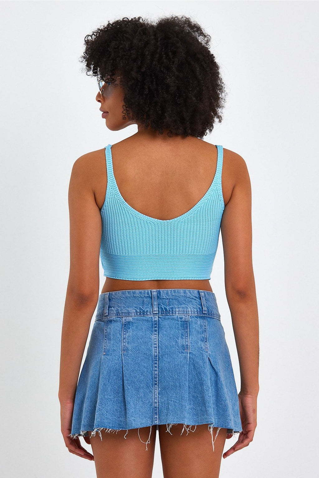 Women's Cross Lace Knit Crop Blouse