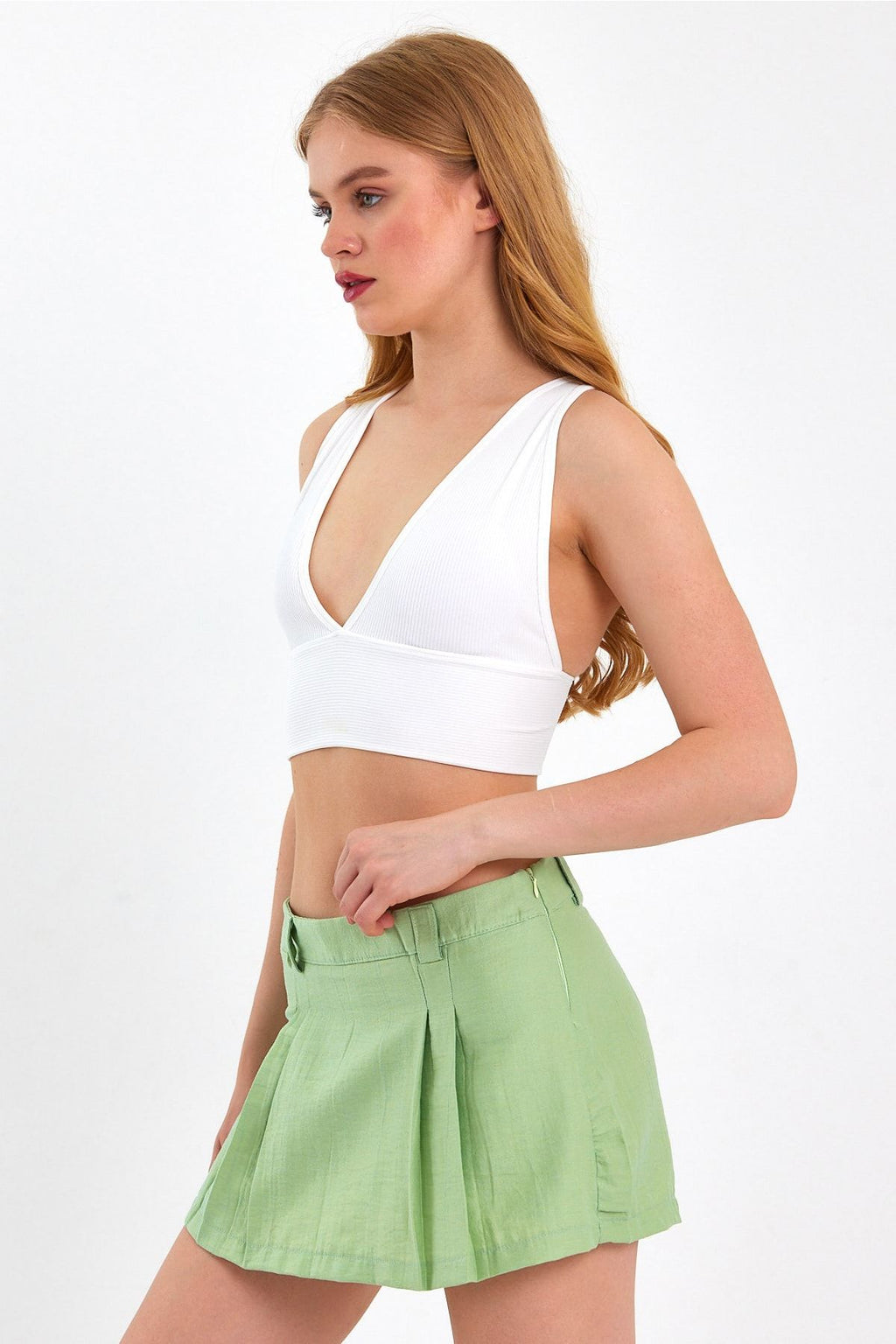 Back Detail Ribbed Bustier with Sponge