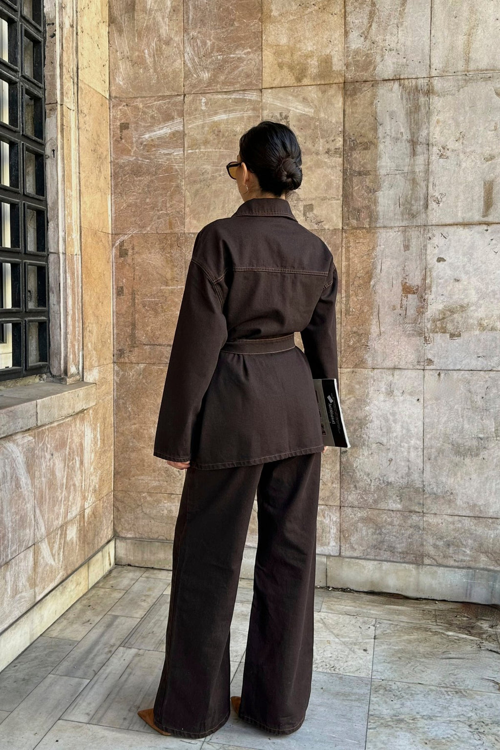 Cep Detaylı Kuşaklı Lacivert Denim Premium Ceket Pantolon Kot Jean Takım