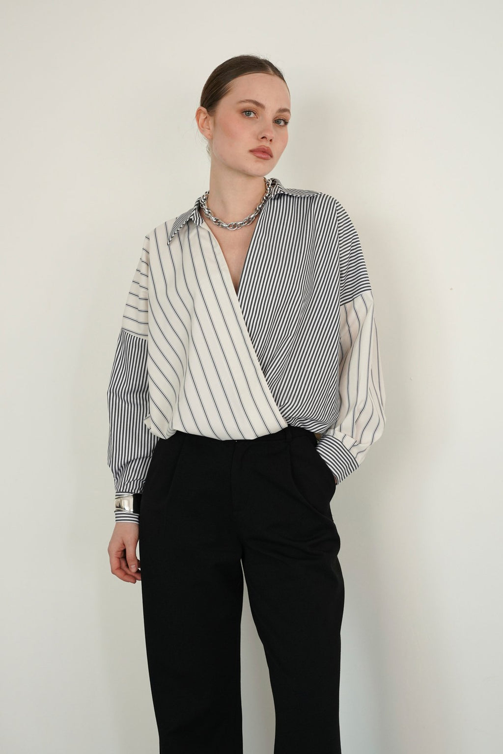 ÇİZGİLİ PATCHWORK POPLİN PREMİUM GÖMLEK