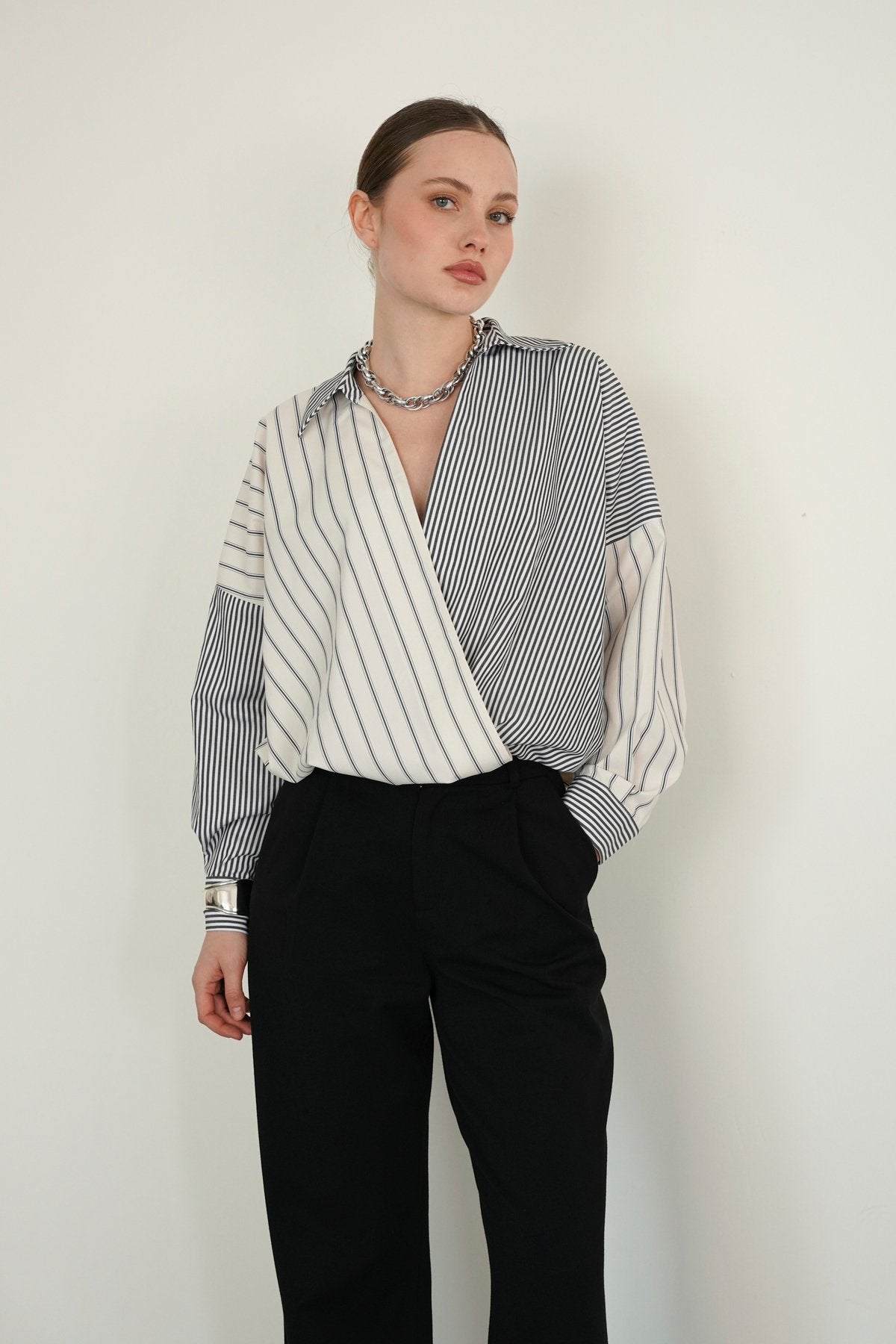 ÇİZGİLİ PATCHWORK POPLİN PREMİUM GÖMLEK