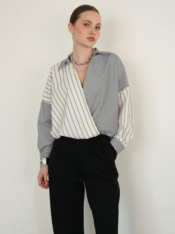 ÇİZGİLİ PATCHWORK POPLİN PREMİUM GÖMLEK