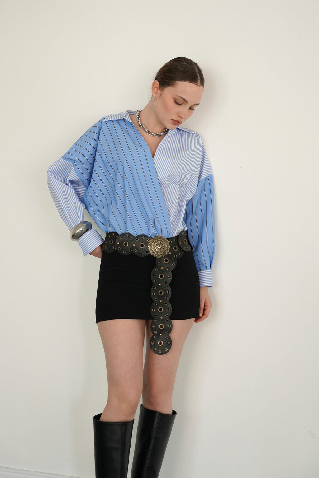 ÇİZGİLİ PATCHWORK POPLİN PREMİUM GÖMLEK