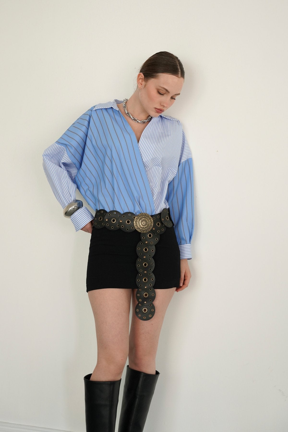 ÇİZGİLİ PATCHWORK POPLİN PREMİUM GÖMLEK