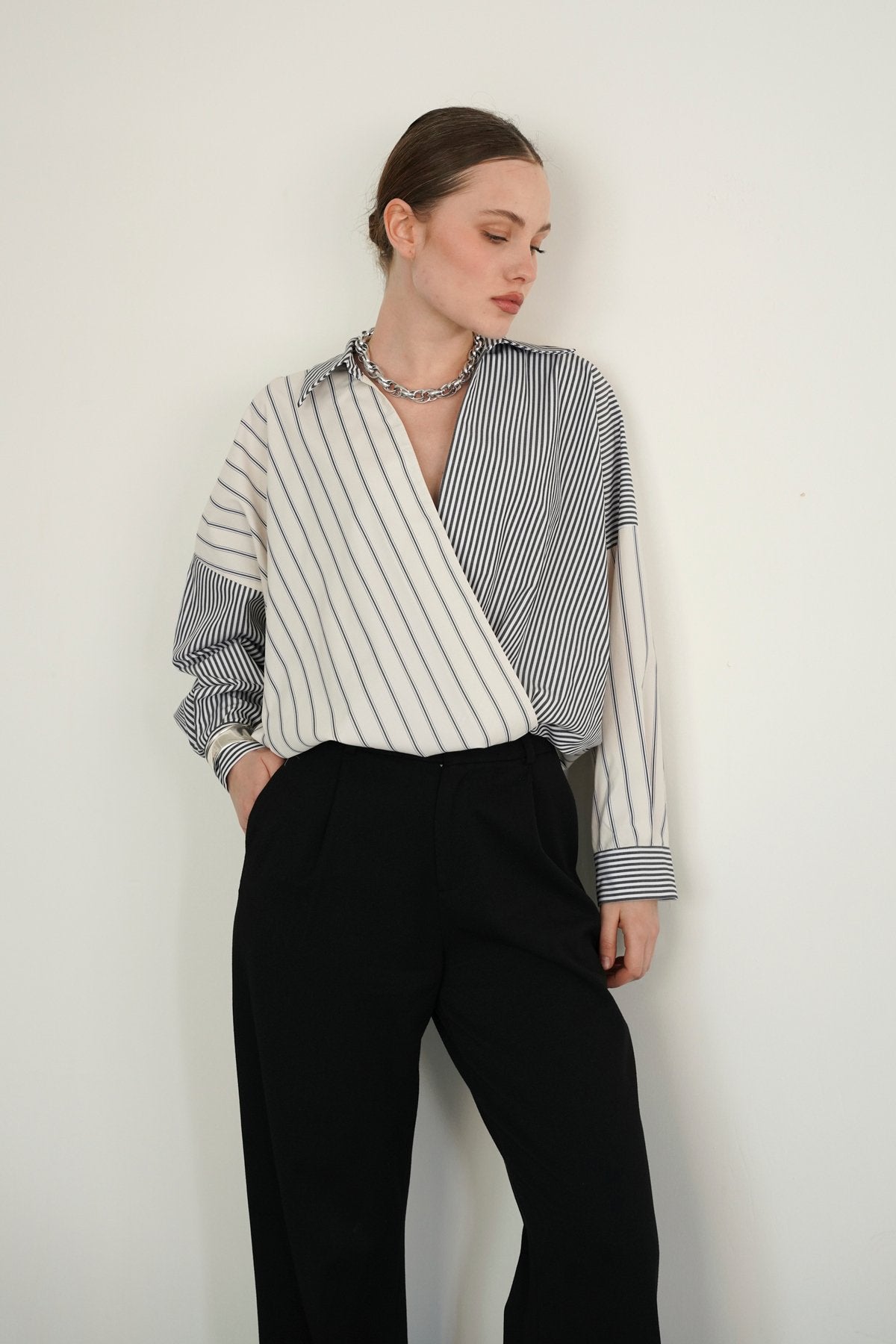 ÇİZGİLİ PATCHWORK POPLİN PREMİUM GÖMLEK