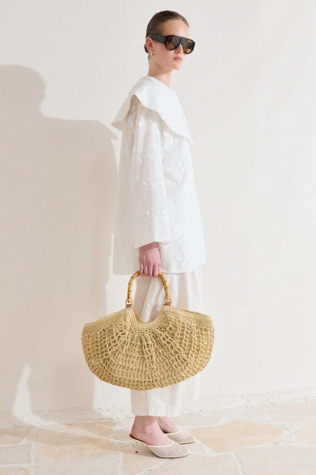 Brode İşlemeli Çiçek Desen Transparan Vual Gömlek Tunik (Açık Renkler İç Gösterir) %100 Pamuk
