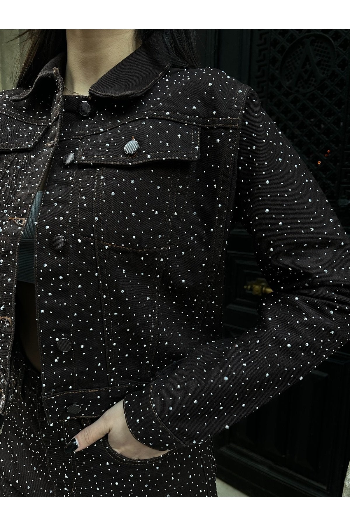 Premium Taşlı Collection Cep Detaylı Kuşaklı Denim Ceket Pantolon Kot Jean Alt Üst Taşlı Takım