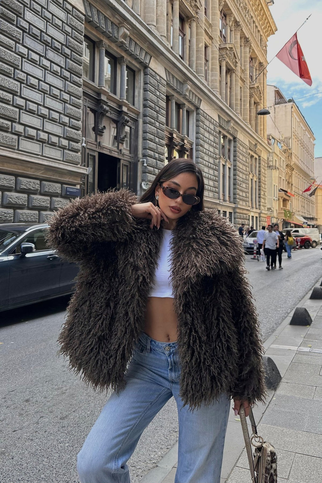 İthal Premium Tiftik Saçaklı Kürk Mont