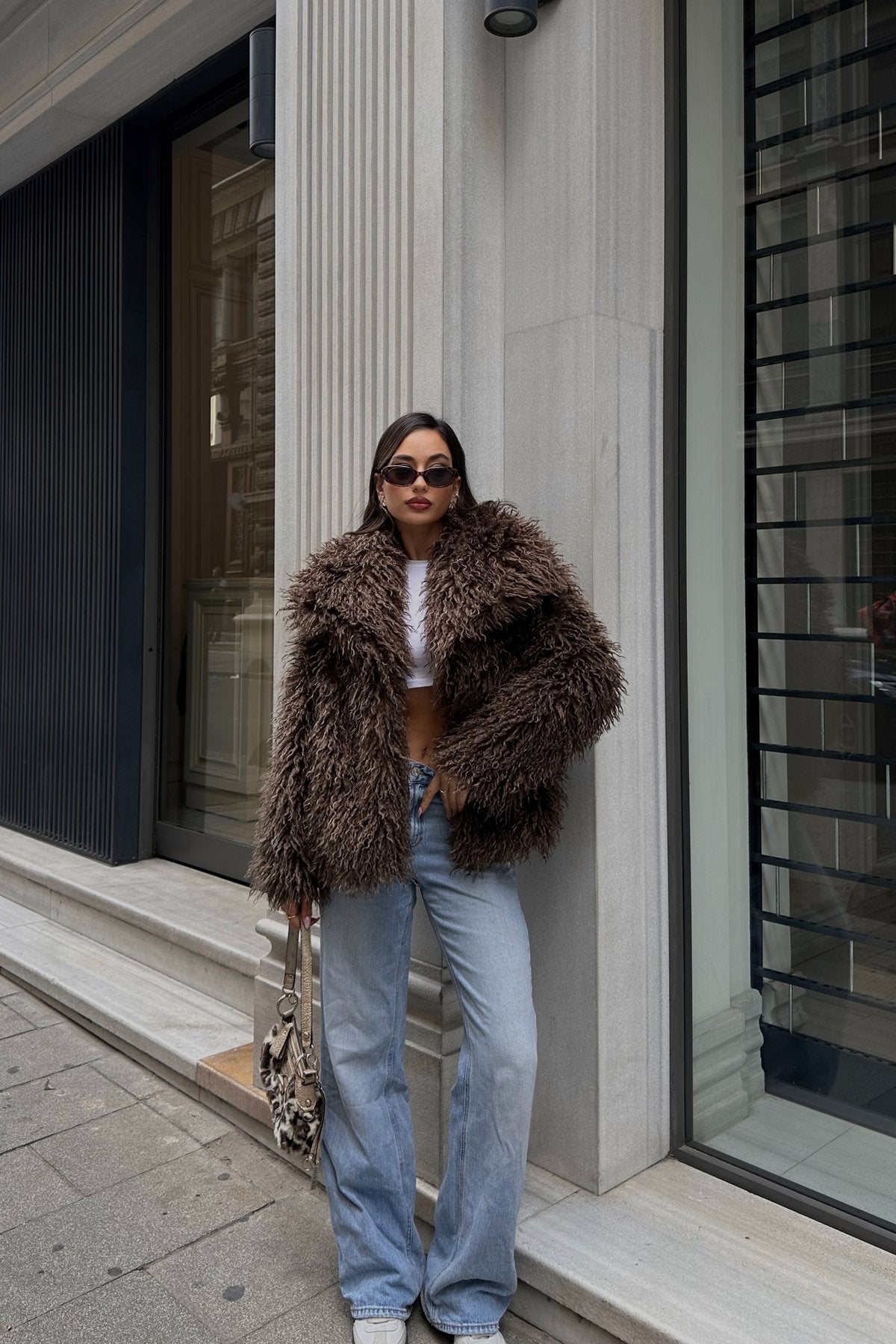 İthal Premium Tiftik Saçaklı Kürk Mont