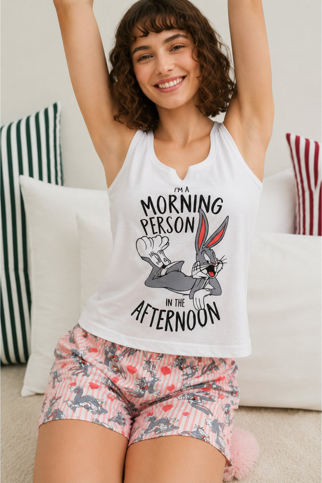 Renki Baskılı Tiril Viskon Kumaş Ev İçi Pijama Takımı