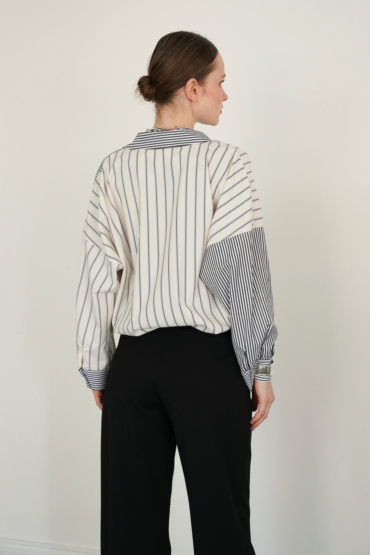 ÇİZGİLİ PATCHWORK POPLİN PREMİUM GÖMLEK