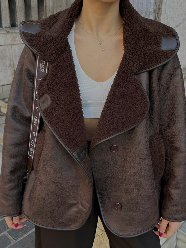 İçi Peluş Biyeli Cepli Düğmeli Premium Jean Kot Ceket