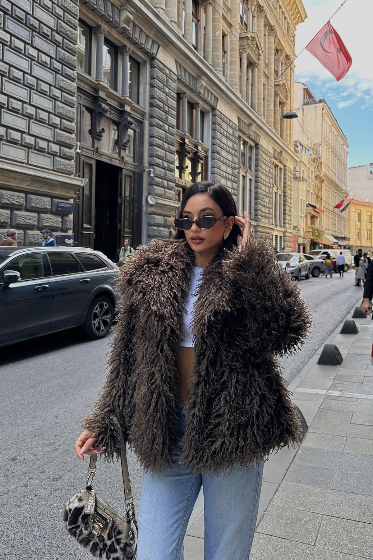 İthal Premium Tiftik Saçaklı Kürk Mont