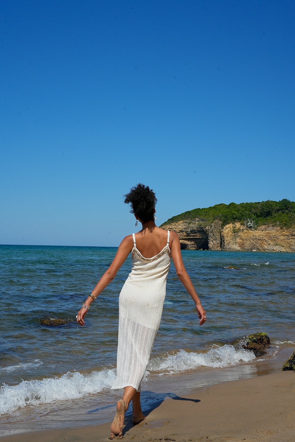 Premium Ham Dantel Şerit Detaylı Boncuk İşlemeli Elbise