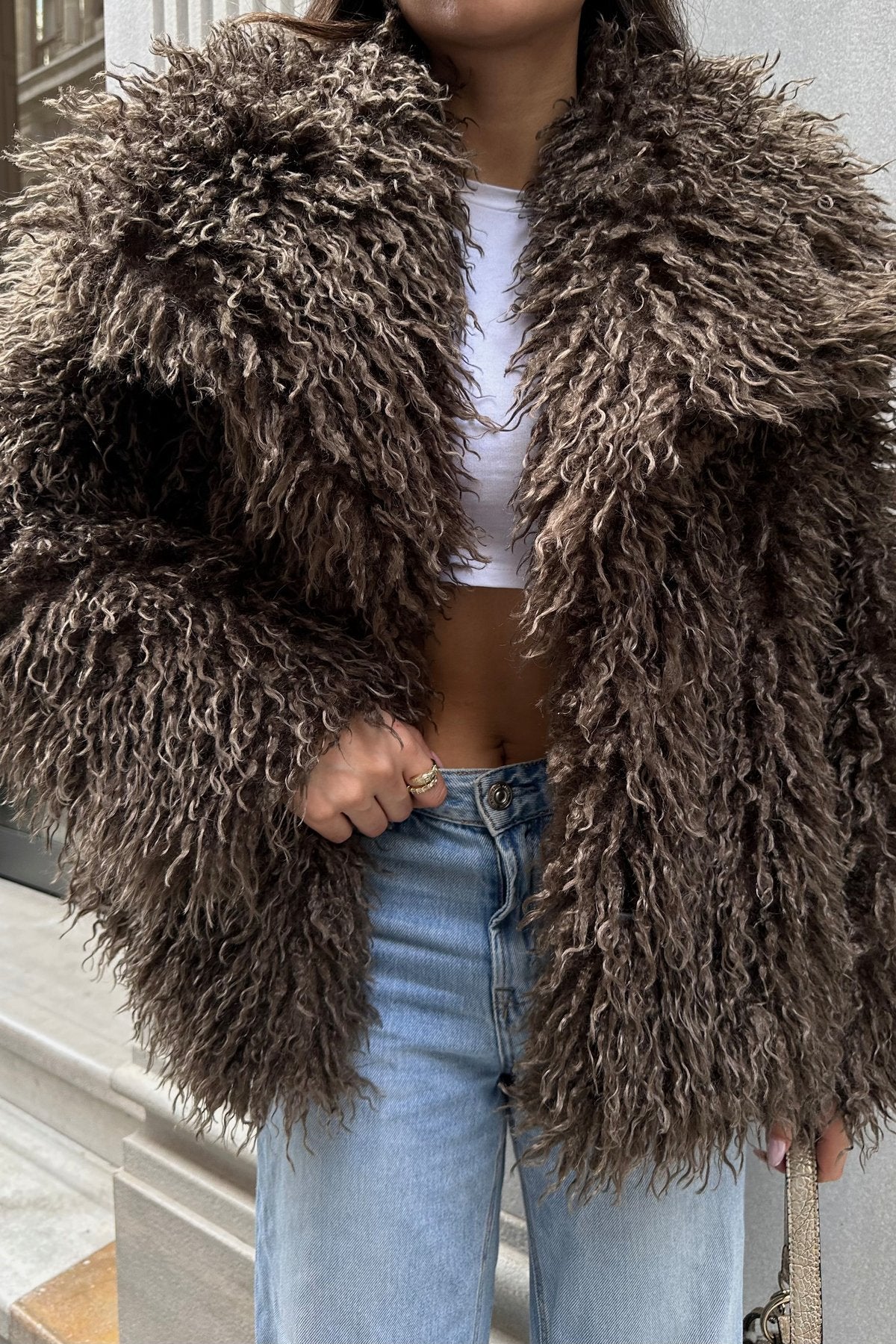 İthal Premium Tiftik Saçaklı Kürk Mont