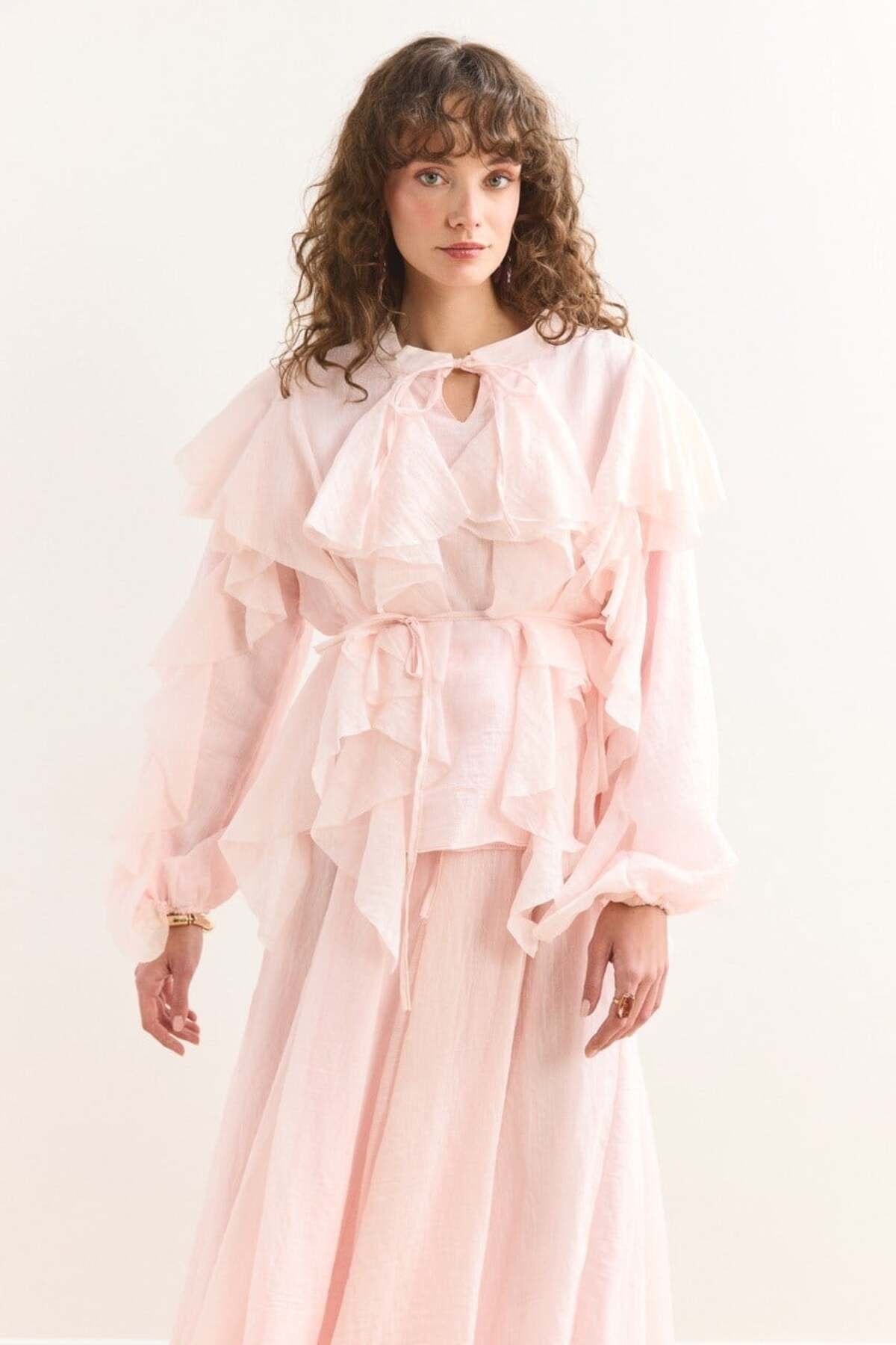 İthal Özel Kumaş Angelina Volanlı Etek Takım