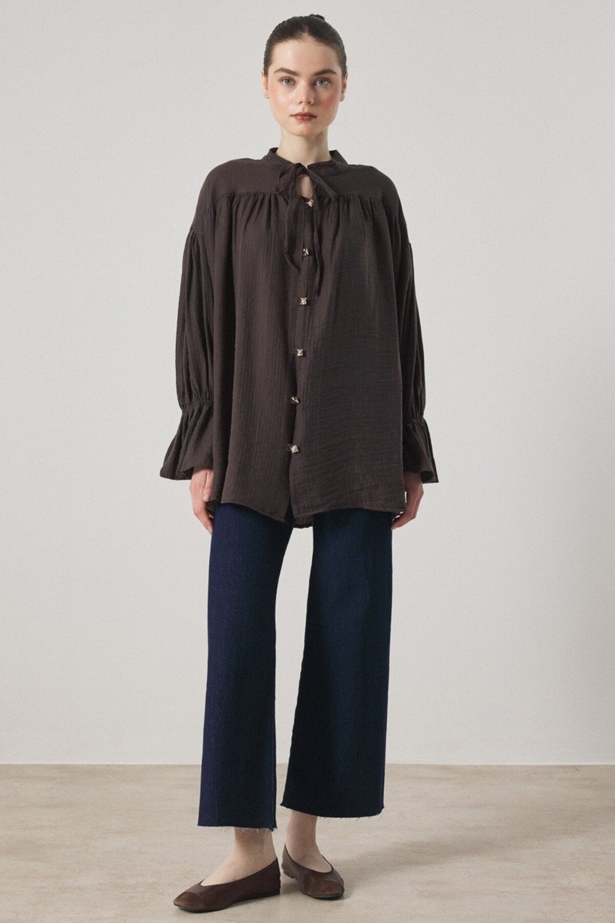 İthal Kumaş Robadan Büzgülü Bel Lastikli Gömlek